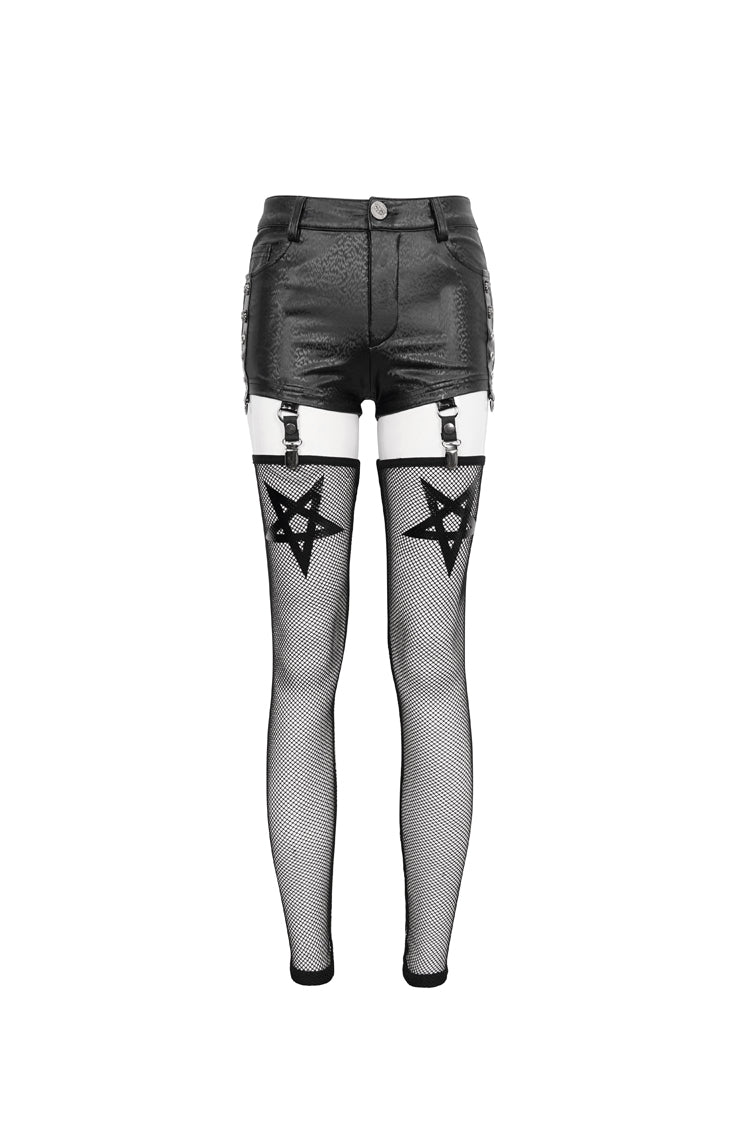 Black Faux Leather Pentagram With Stockings Women's Punk Shorts