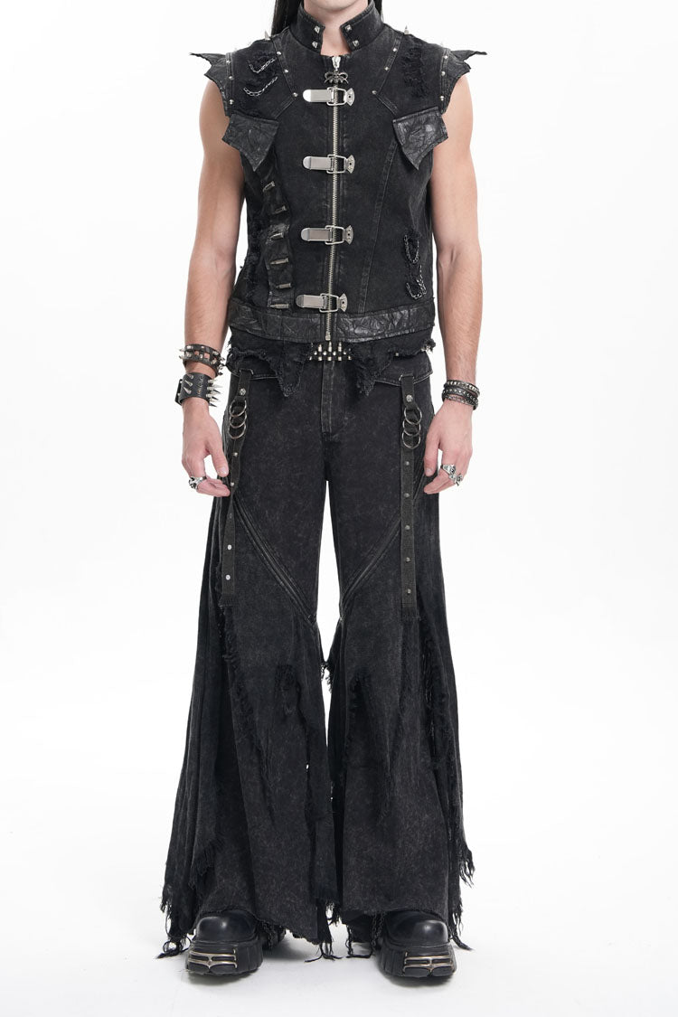 Black Ripped Rings Studs Men's Gothic Pants