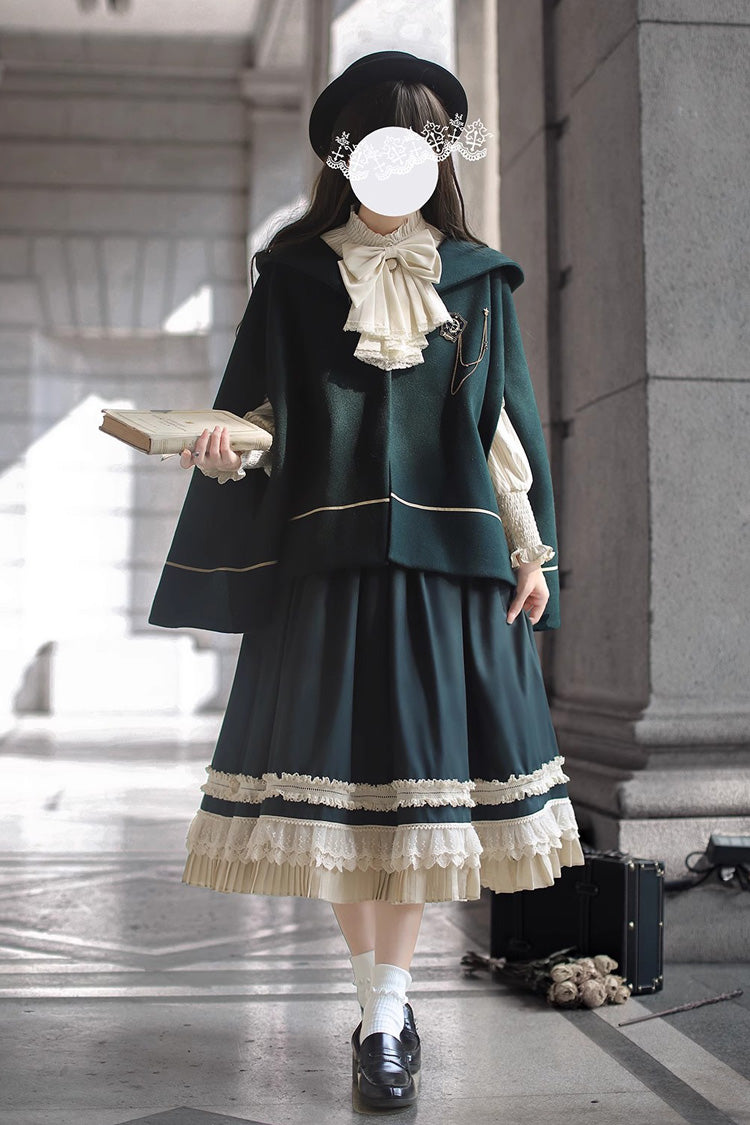 Grün [Artemis SP] Elegantes Lolita-Pulloverkleid im College-Stil mit Rüschen und Schleife