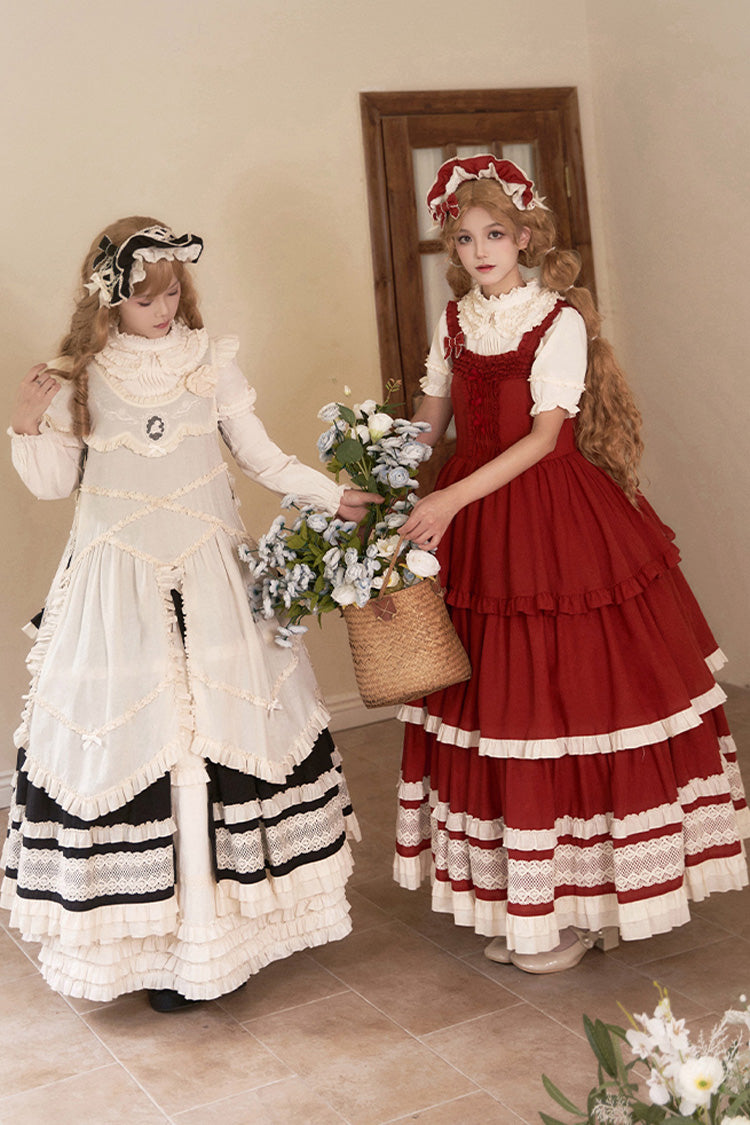 Schwarzes [Lily] Mehrlagiges Rüschenspitzen-Klassisches Elegantes Lolita-Jsk-Kleid