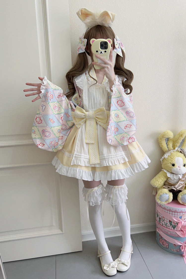 [Showa Sweet Pet] Ruffle Bowknot Sweet Japanese Maid Lolita Dress 6 Colors