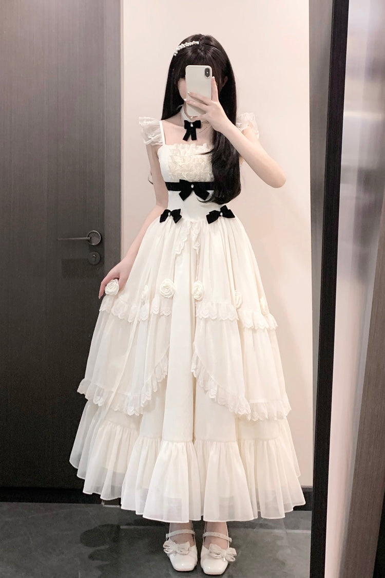 Ivory Free Verse Poetry Ruffle Bowknot Sweet Elegant Princess Lolita Tiered Dress