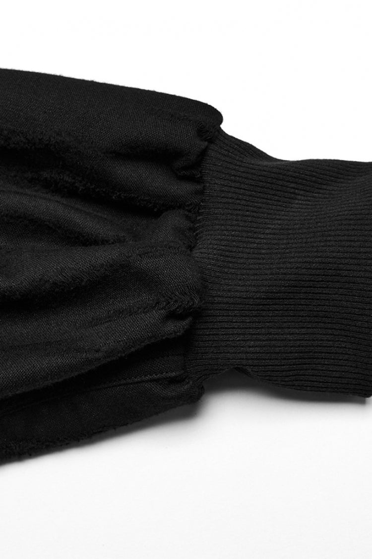 Black Eyelet Pocket Knitted Women's Steampunk Loose Pants