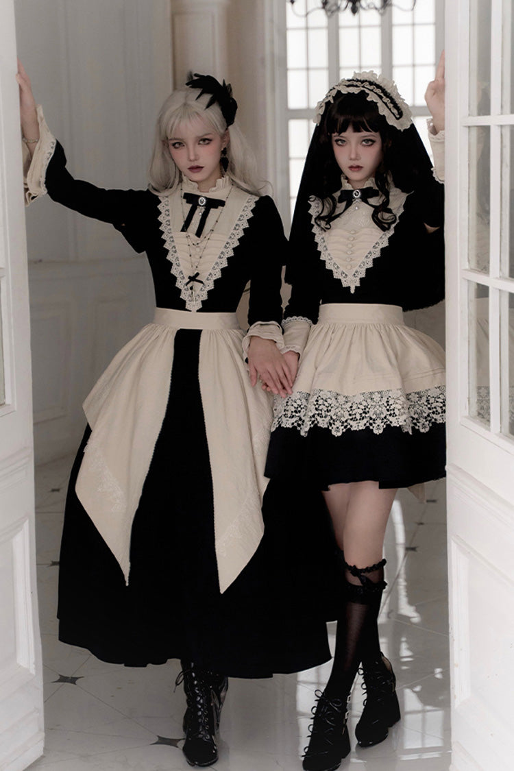 Schwarzes [Letters and Poems·Nocturne] Nonnenkleid mit langen Ärmeln und Rüschen im Gothic-Lolita-Stil