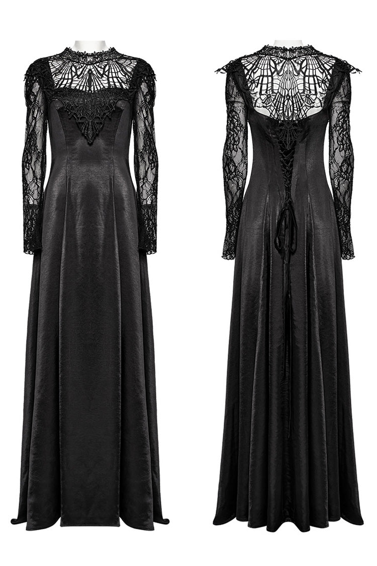 Schwarzes langärmliges Gothic-Kleid mit Schnürung für Damen