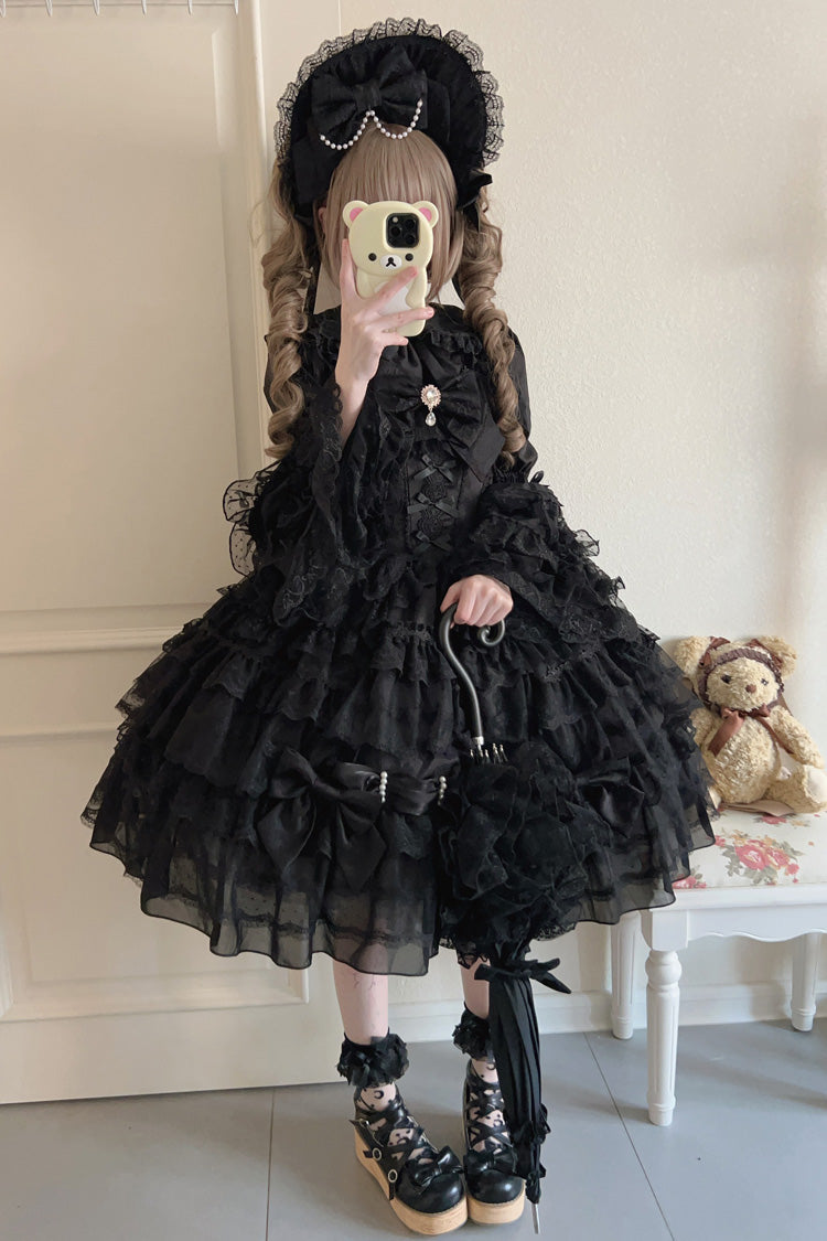 Black [Dream Prologue] Doll Multi-Layered Bowknot Lace Gothic Princess Lolita Dress