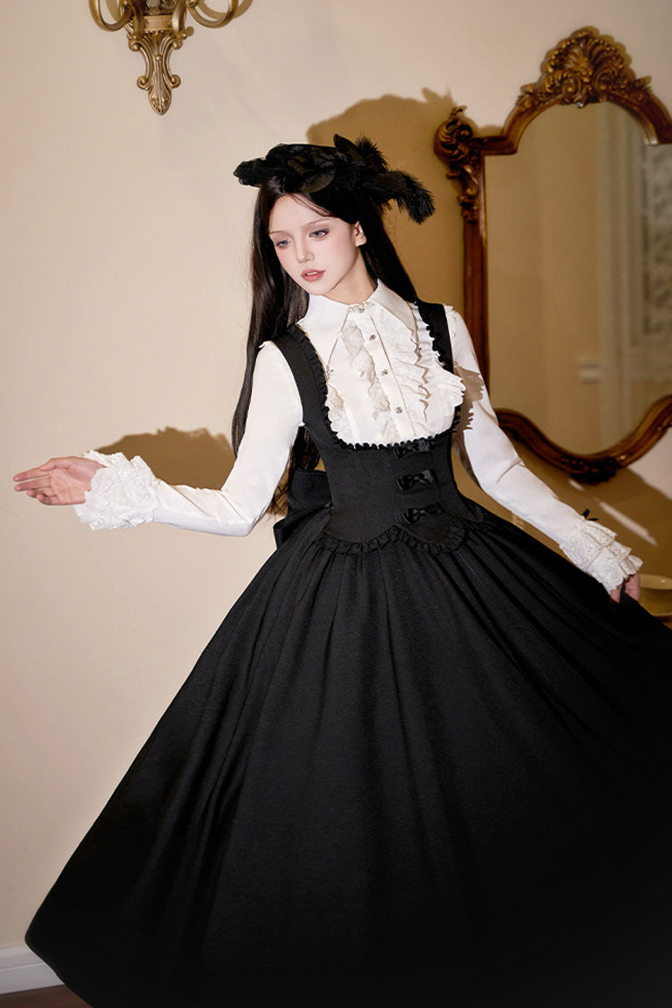 Black [Silent Words] Ruffle Bowknot Classic Lolita Jsk Push-Up Dress