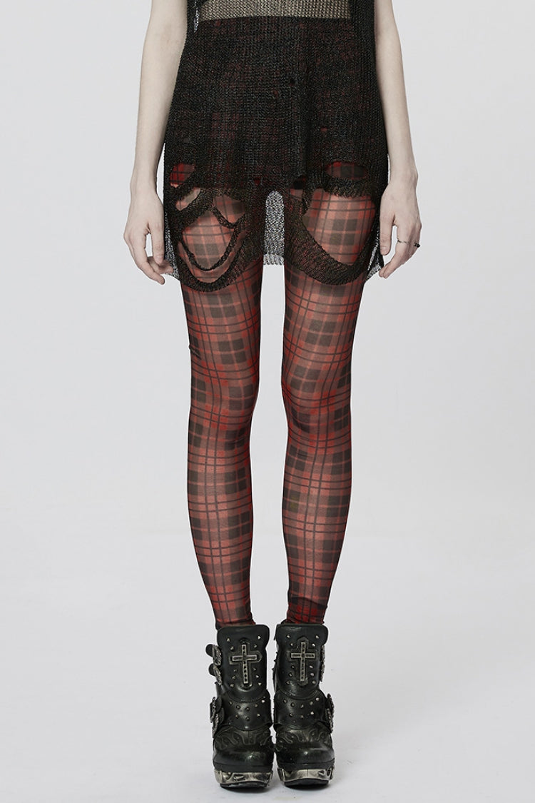 Plaid Print Slim Sheer Women's Steampunk Leggings 2 Colors