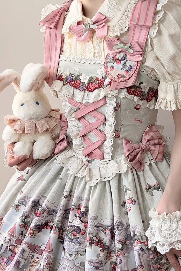 Süßes Lolita-Prinzessinnenkleid im Vintage-Stil mit mehrfarbigem Himbeer-Wein-Brau-Aufdruck (OP &amp; JSK)