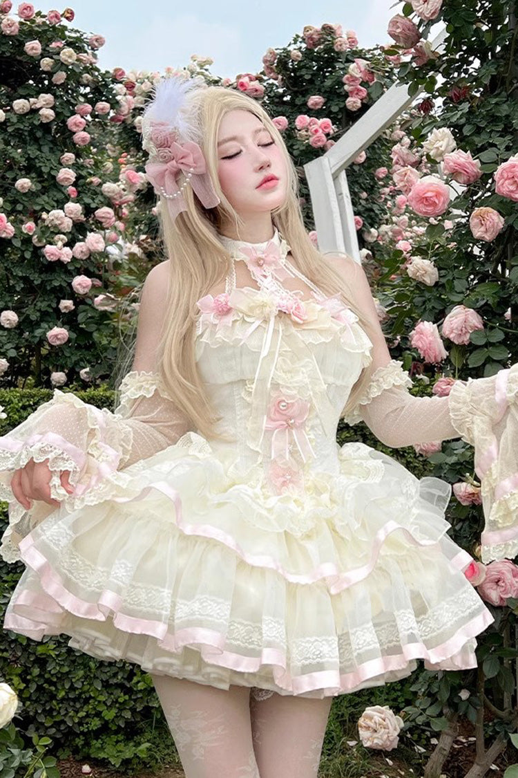 Multi-Color Ballet of Flora Halterneck Multi-layer Ruffle Lace Sweet Lolita Dress