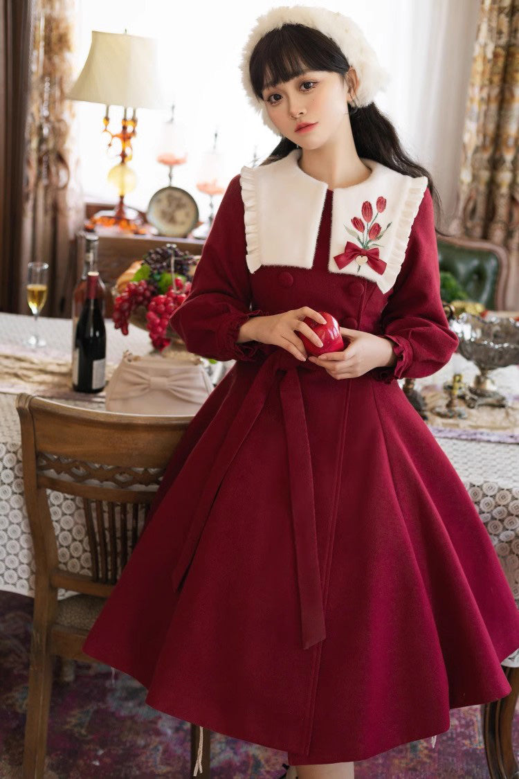 Tulip Long Puff Sleeves Embroidery Slim Sweet Lolita Coat 2 Colors