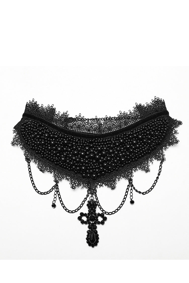 Wunderschönes Gothic-Halsband mit schwarzen Kreuzperlen für Damen