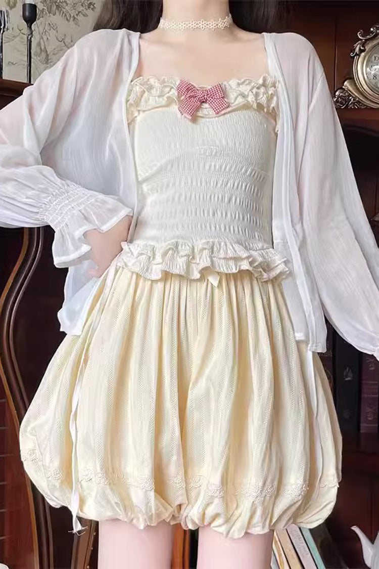 Hellgelbe süße Lolita-Leggings mit hoher Taille und Schleife