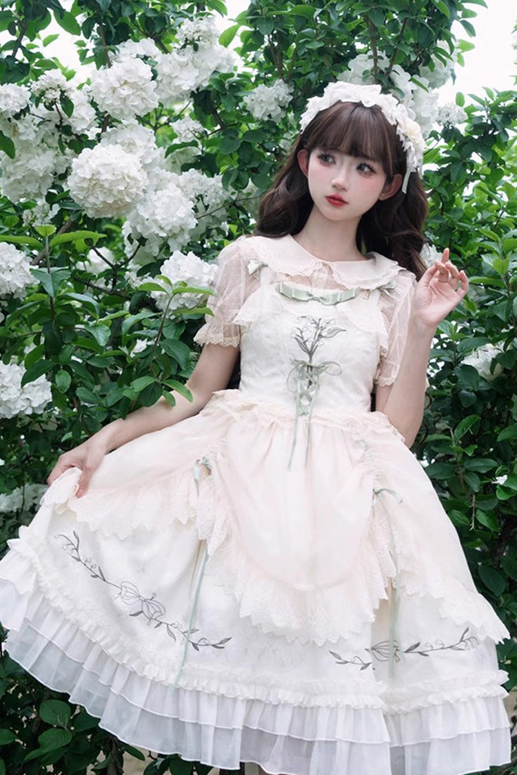 Summer Lily of The Valley Multi-layer Print Ruffle Embroidery Sweet Lolita Jsk Dress 2 Colors