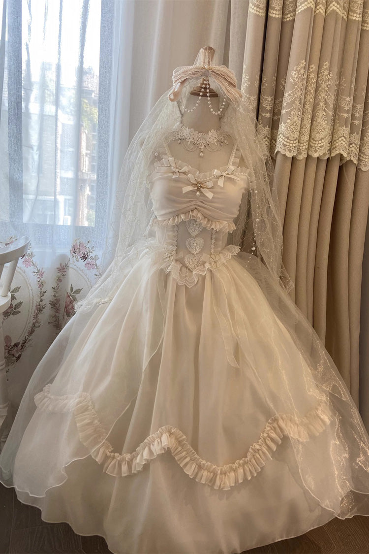 Weißes Hanayome Rüschen Bowknot Spitze Süßes Prinzessin Lolita Jsk Kleid