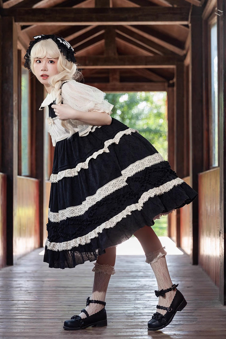 Kindergarten Class Theme Short Sleeves Jacquard Ruffle Bowknot Sweet Lolita Dress 3 Colors