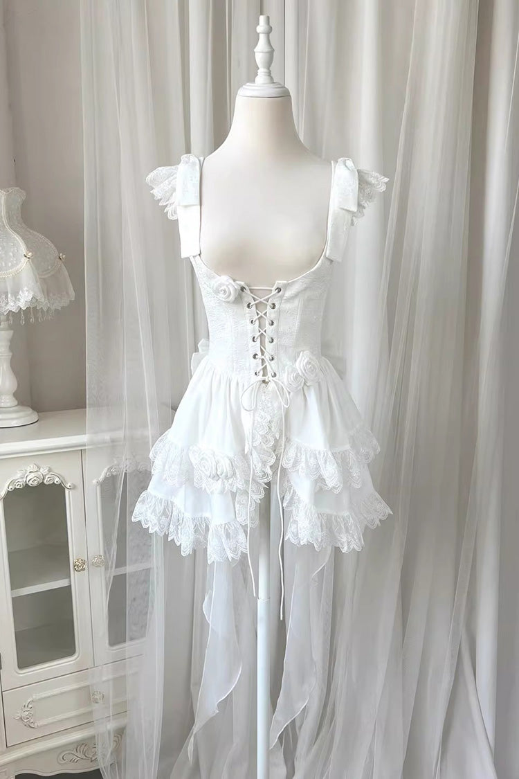 White Rose Multi-layer Ruffle Hanayome Stitching Lace Detachable Sweet Princess Lolita Tiered Dress