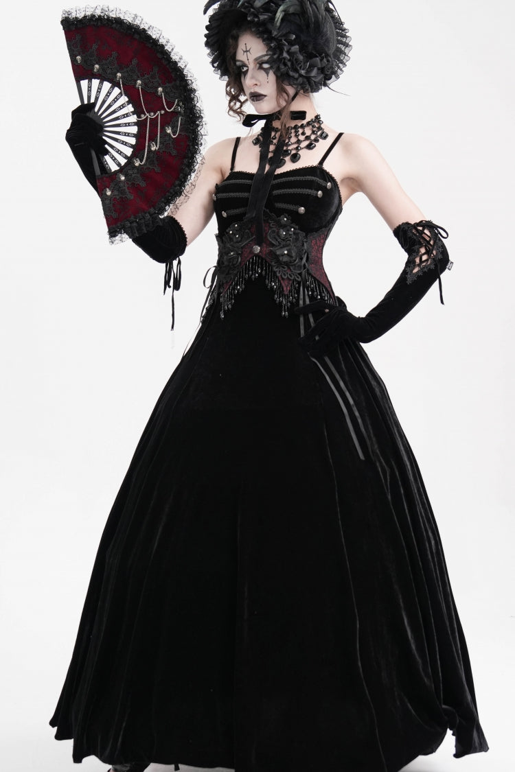 Black Tassels Hanayome Lace-Up Women's Gothic Slip Wedding Dress