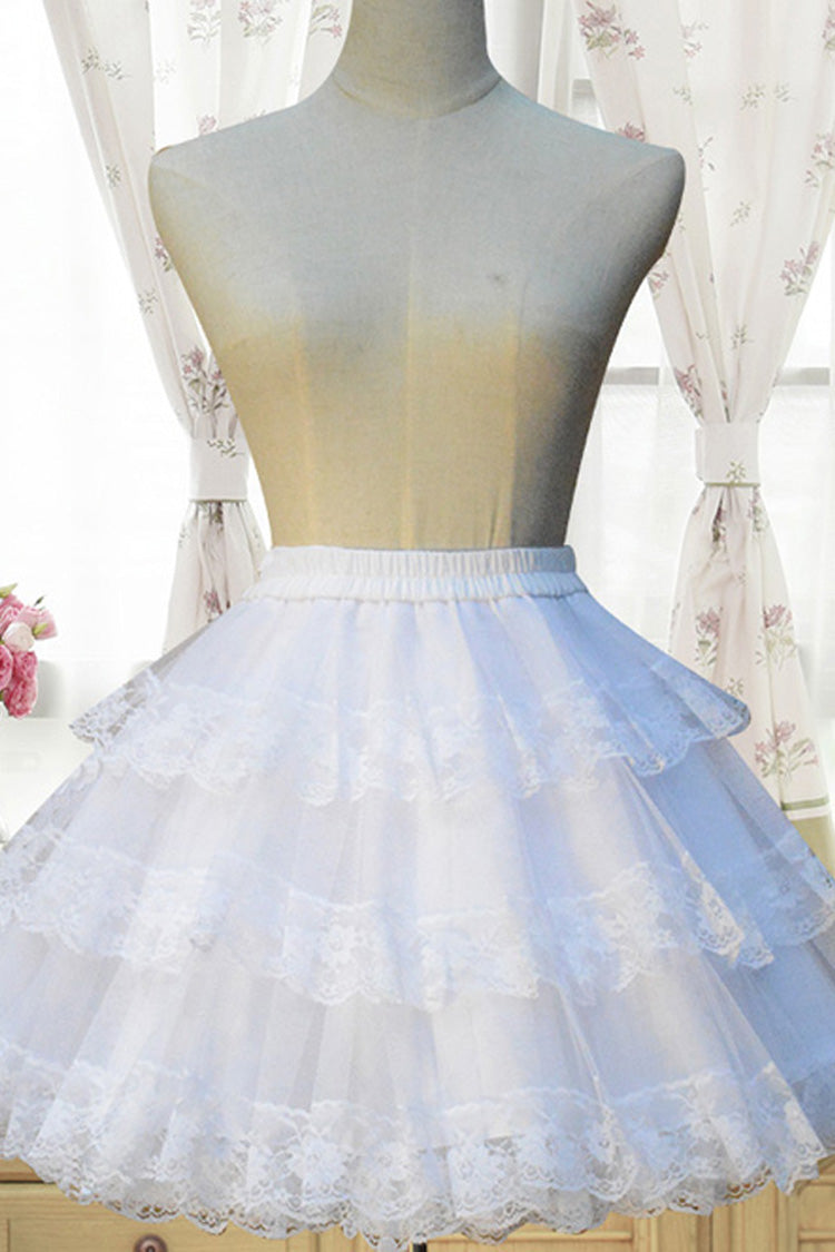 White Cotton Organza Lining Lace Lolita Tiered Skirt