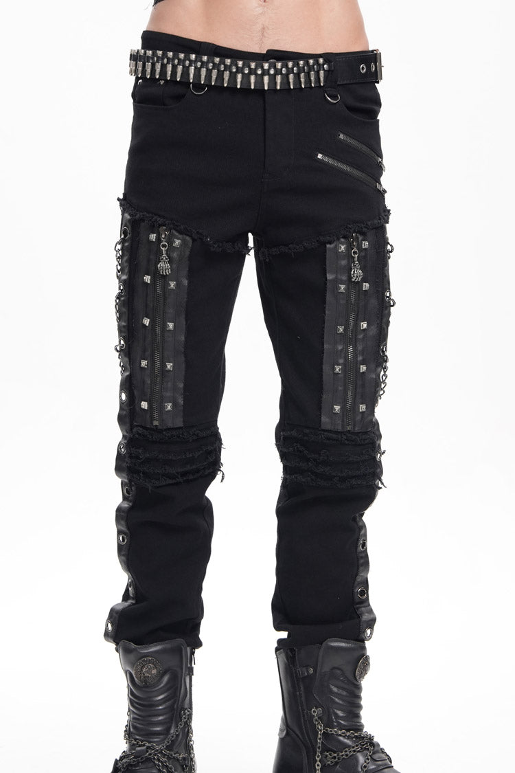 Black Stitching Eyelets Chains Studs Men's Gothic Pants