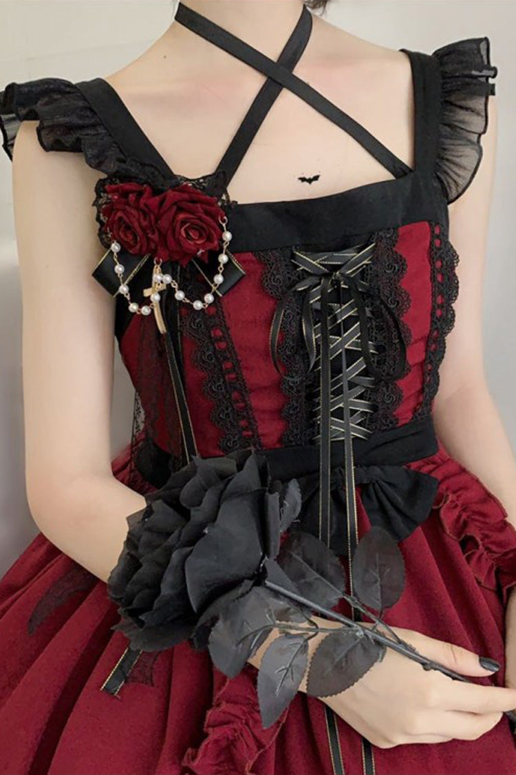 Red [Seven Deadly Sins - Wrath] Double-Layered Ruffle Stitching Lace Gothic Lolita Jsk Dress