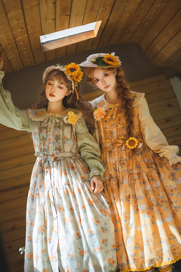 Yellow [Gardening Sunflower] Sleeveless Print Ruffle Bowknot Sweet Elegant Lolita Jsk Dress