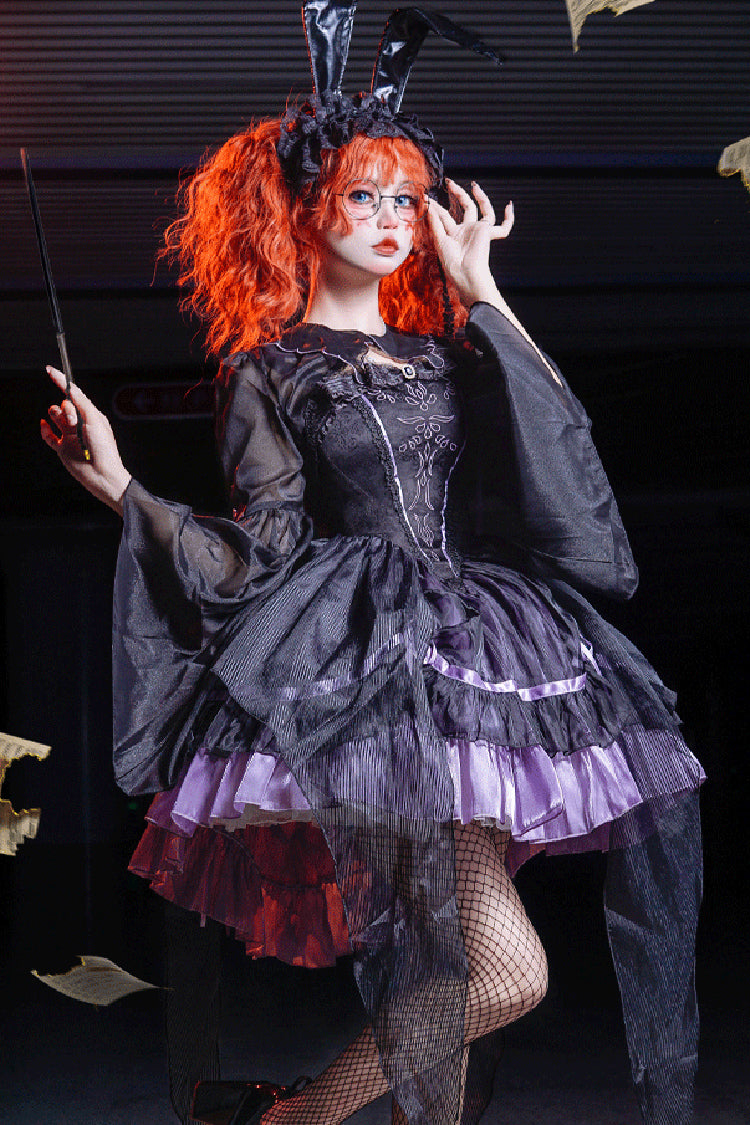 Schwarz/Lila [Devil Girl] Print Rüschen Stickerei Gothic Lolita Jsk Kleid