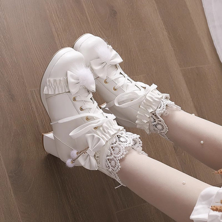 Bowknot Stitching Lace Sweet Gorgeous Lolita Boots 3 Colors