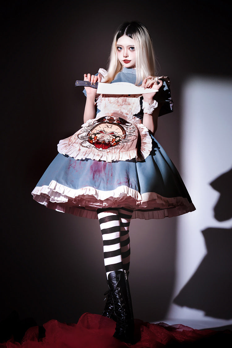 Blue [Dark Fairy Tale Alice] Long Sleeves Ruffle Gothic Lolita Dress