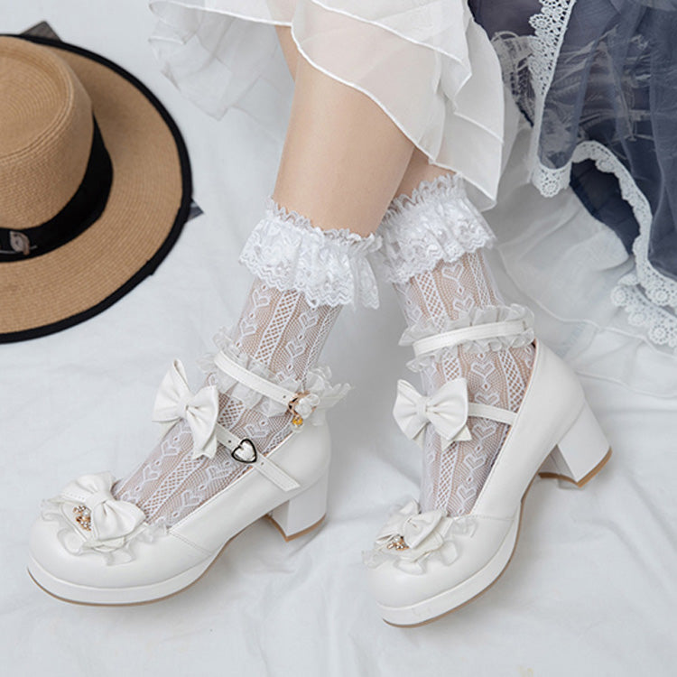 Bowknot White Frills Sweet Lolita High Heel Shoes