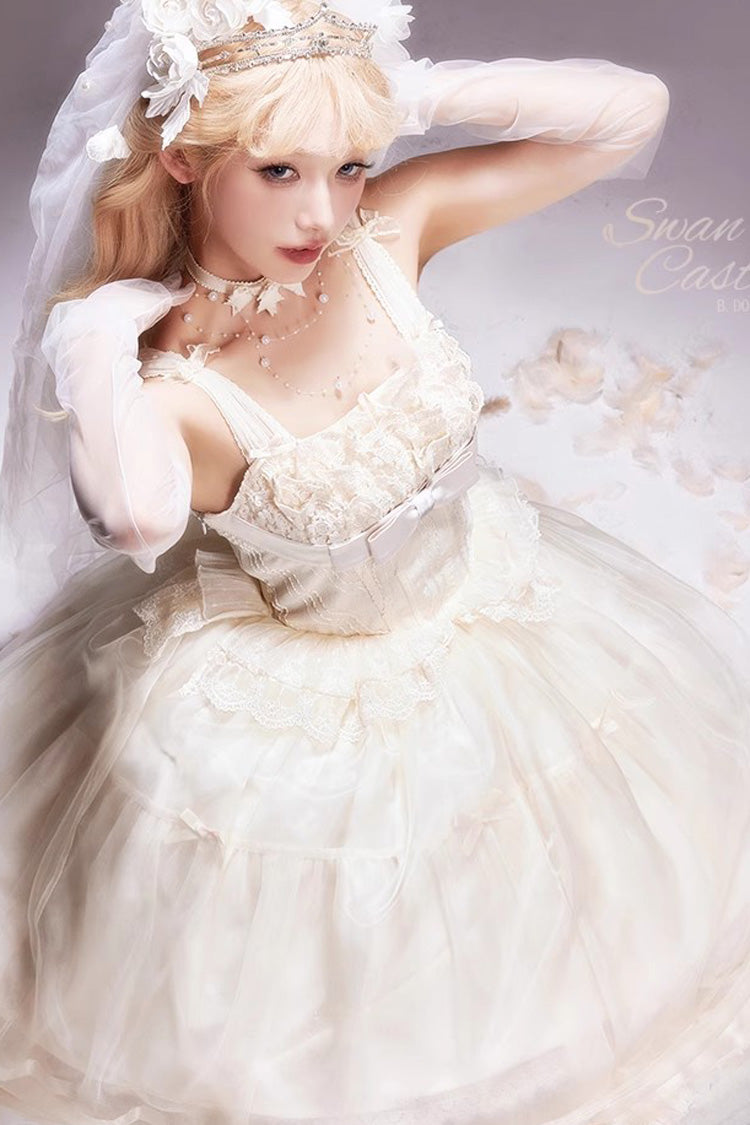 Ivory [Swan Castle] Ruffle Bowknot Lace Sweet Elegant Gorgeous Lolita Jsk Long Dress