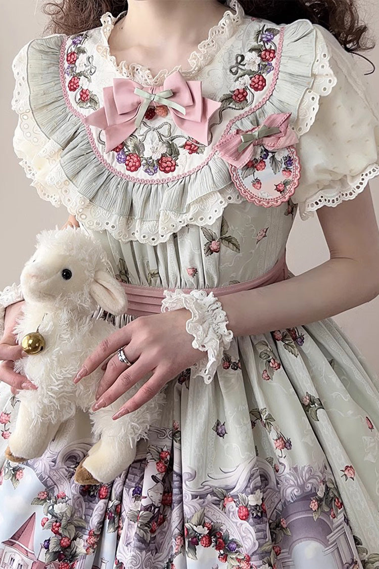 Süßes Lolita-Prinzessinnenkleid im Vintage-Stil mit mehrfarbigem Himbeer-Wein-Brau-Aufdruck (OP &amp; JSK)