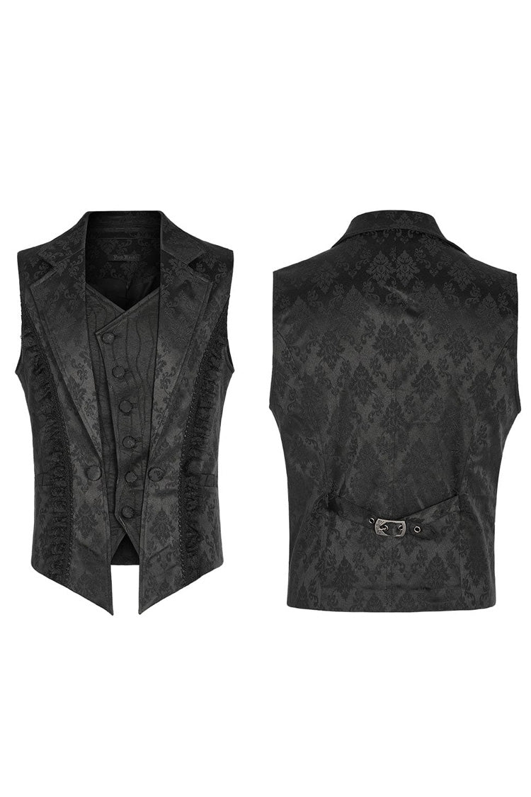 Black Lapel Collar Multi-layer Floral Print Ruffle Lace Mens Gothic Vest