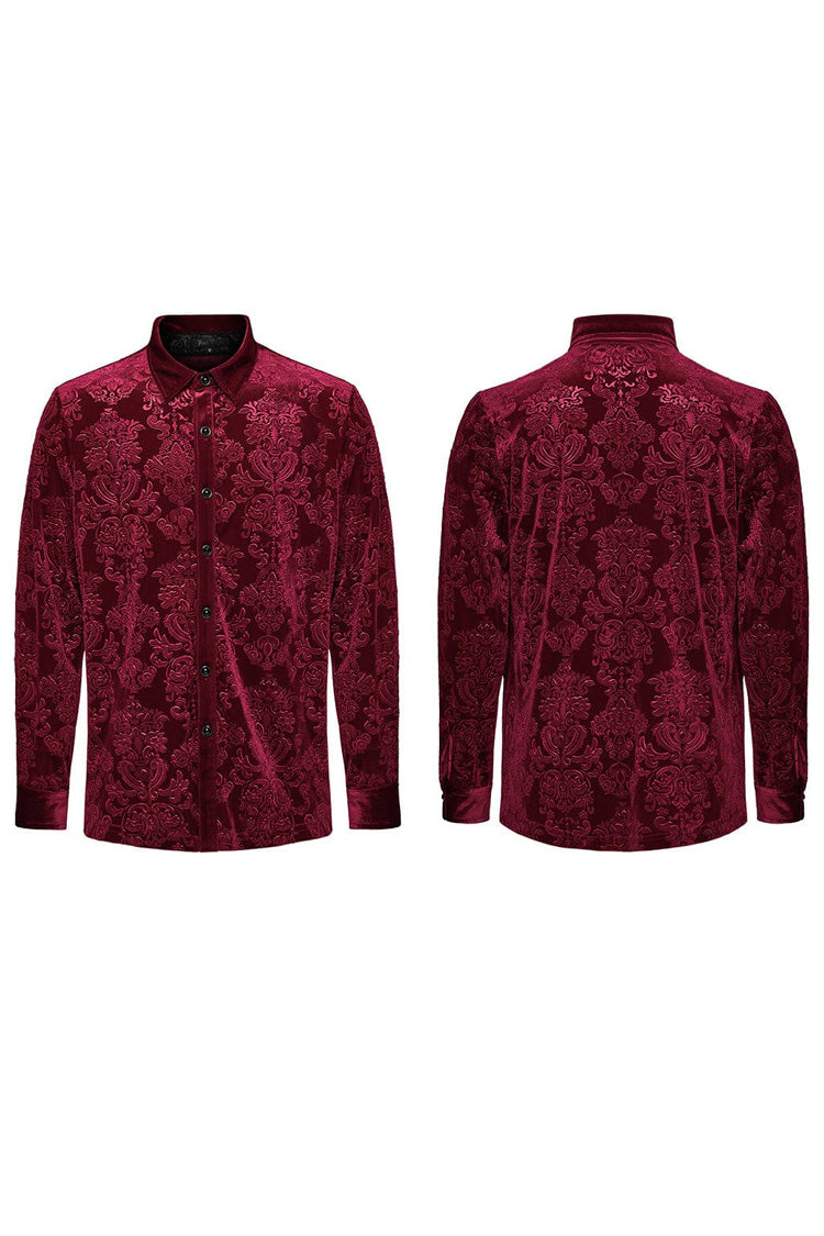 Men's Long Sleeves Embossed Velvet Print Gothic Gorgeous Blouse 2 Colors