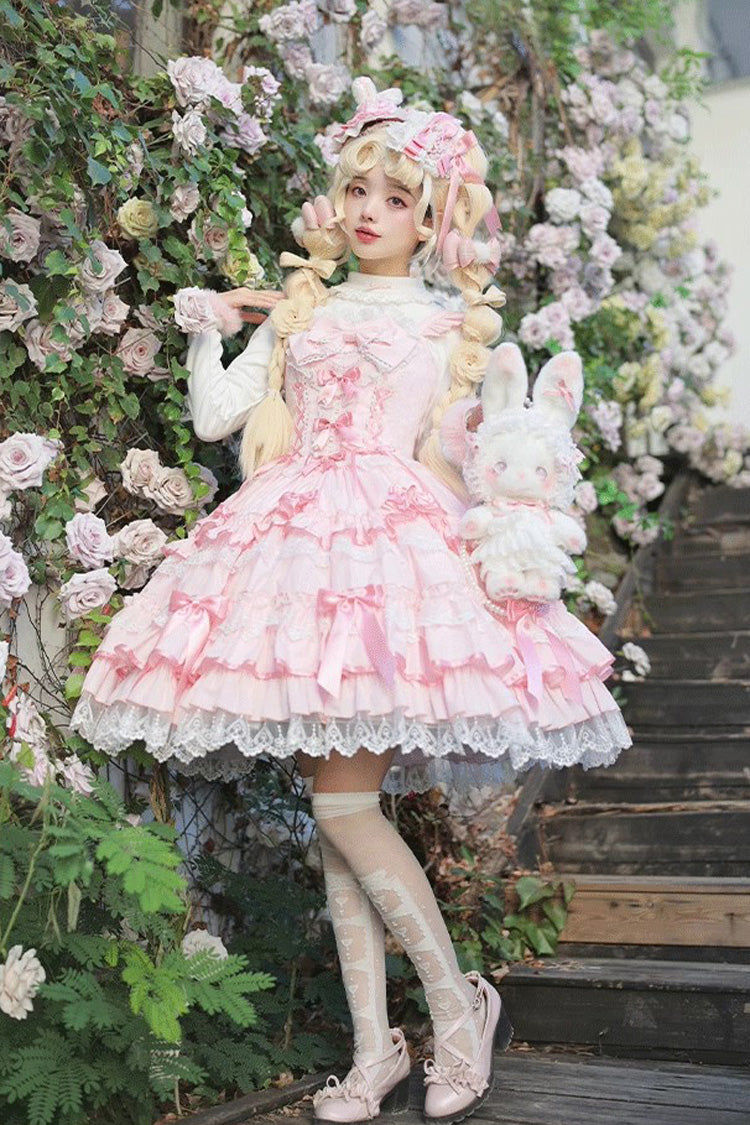 [Love Notebook] Sleeveless Multi-Layered Ruffle Bowknot Lace Sweet Lolita Jsk Dress 5 Colors