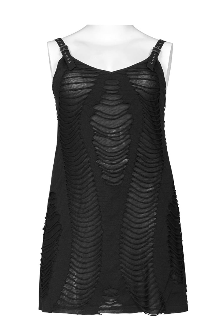 Schwarzes, unregelmäßig gestricktes Punk-Sling-Kleid mit Ösen aus Metal für Damen in Übergröße