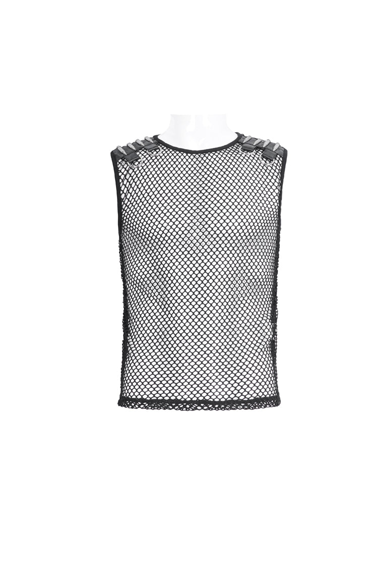 Black Round Collar Mesh Men's Gothic Vest