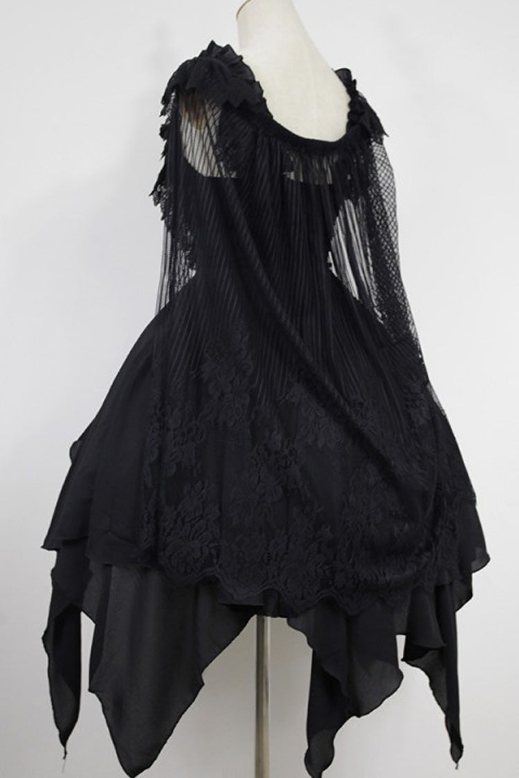 [Ballet of the Dead] Double-Layered Embroidery Lace-Up Gothic Lolita Jsk Dress (Cape Included)