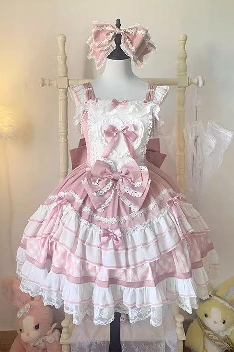 [Beating Heart] Sleeveless Print Ruffle Bowknot Lace Sweet Lolita Dress 3 Colors