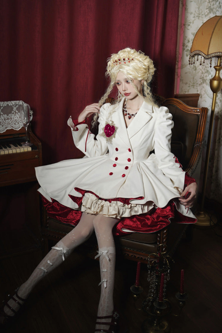 White Double-breasted Short Front and Long Back Irregular Gothic Lolita Coat