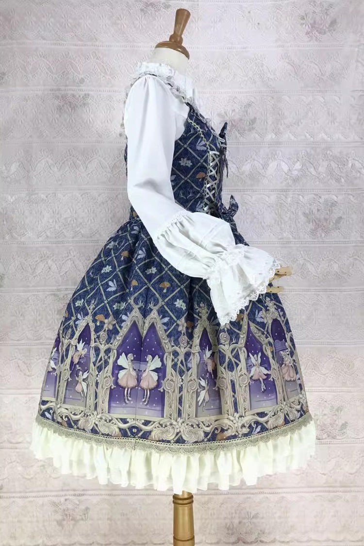 Dream Elf Print Ruffle Bowknot Sweet Lolita Jsk Dress 6 Colors