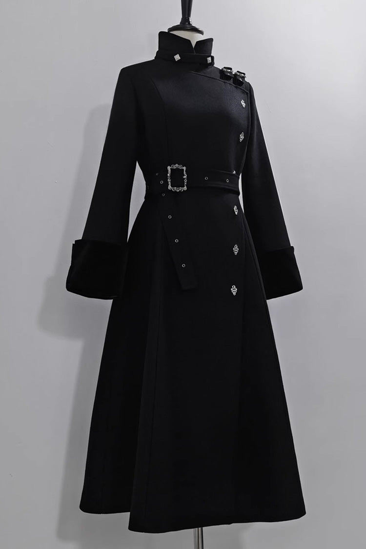 Black Stand Collar Long Sleeves Buckle Ouji Gothic Prince Handsome Lolita Coat