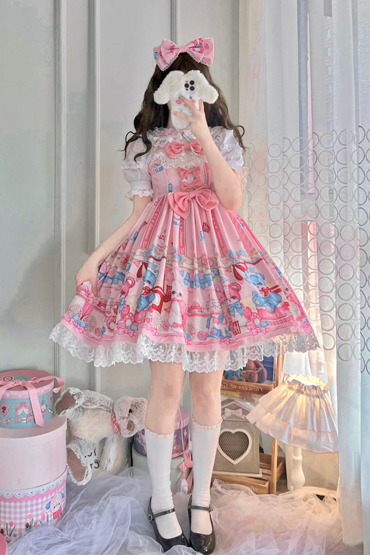 Pink Doll Playground Print Ruffle Bowknot Sweet Lolita Jsk Dress