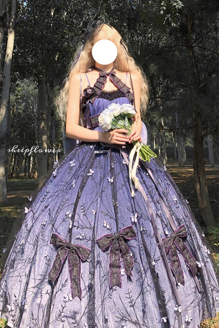 Purple [Starry Night Solo] Ruffle Hanayome Embroidery Bowknot Lace Sweet Gorgeous Lolita Jsk Dress