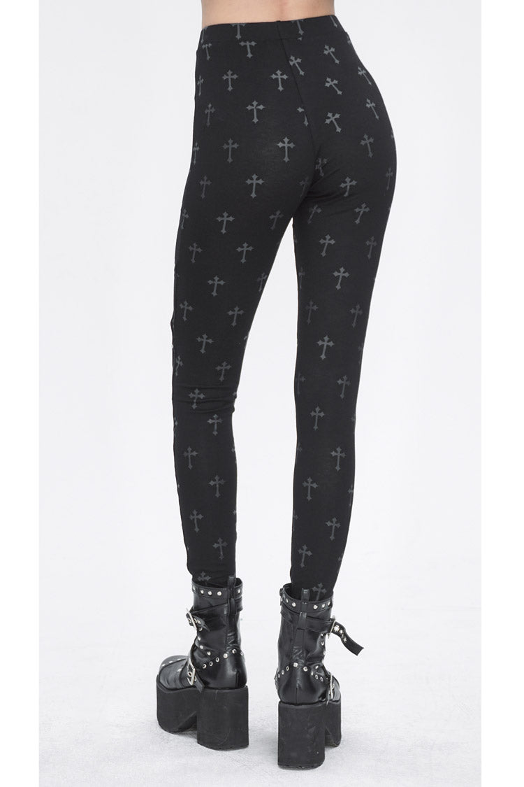 Schwarze bedruckte hohle Punk-Leggings für Damen