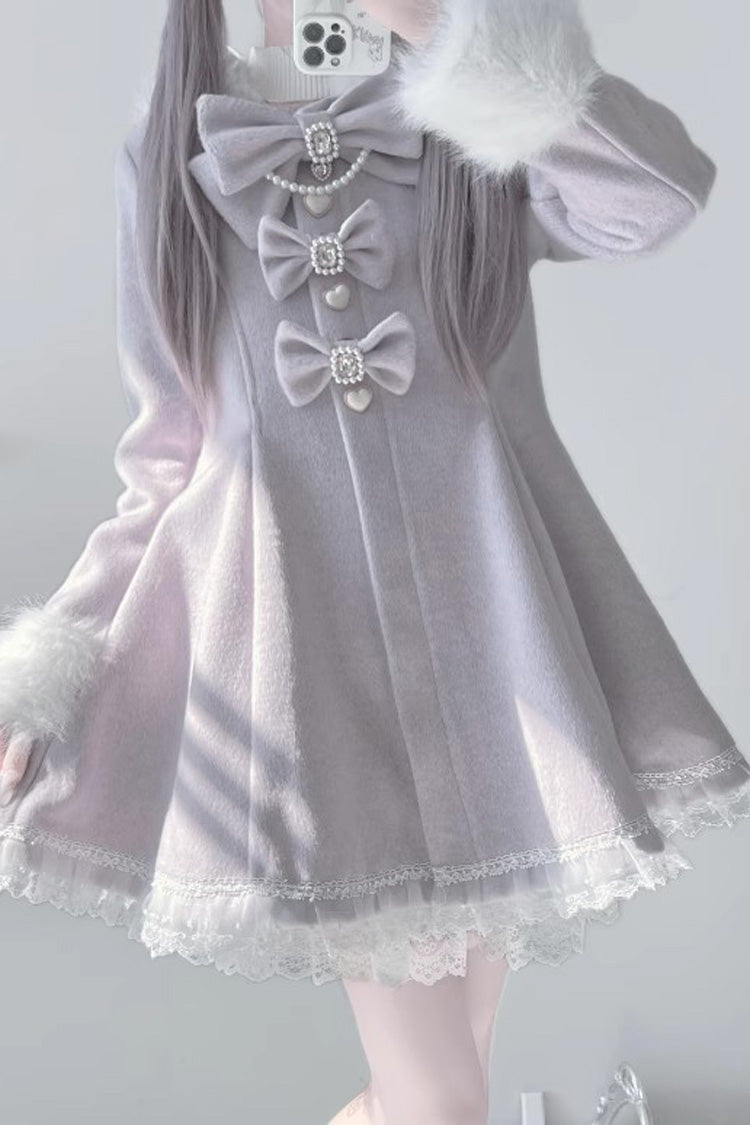 [Plush Lop-eared Rabbit] Long Sleeves Bowknot Lace Hooded Sweet Jirai Kei Coat 5 Colors