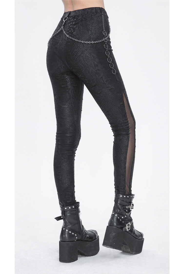 Black Jacquard Print Stitching Lace Women's Punk Pants