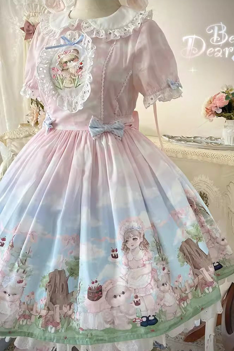 Multi-Color Neverland Manor Spring Bear Print Ruffle Bowknot Sweet Lolita Dress