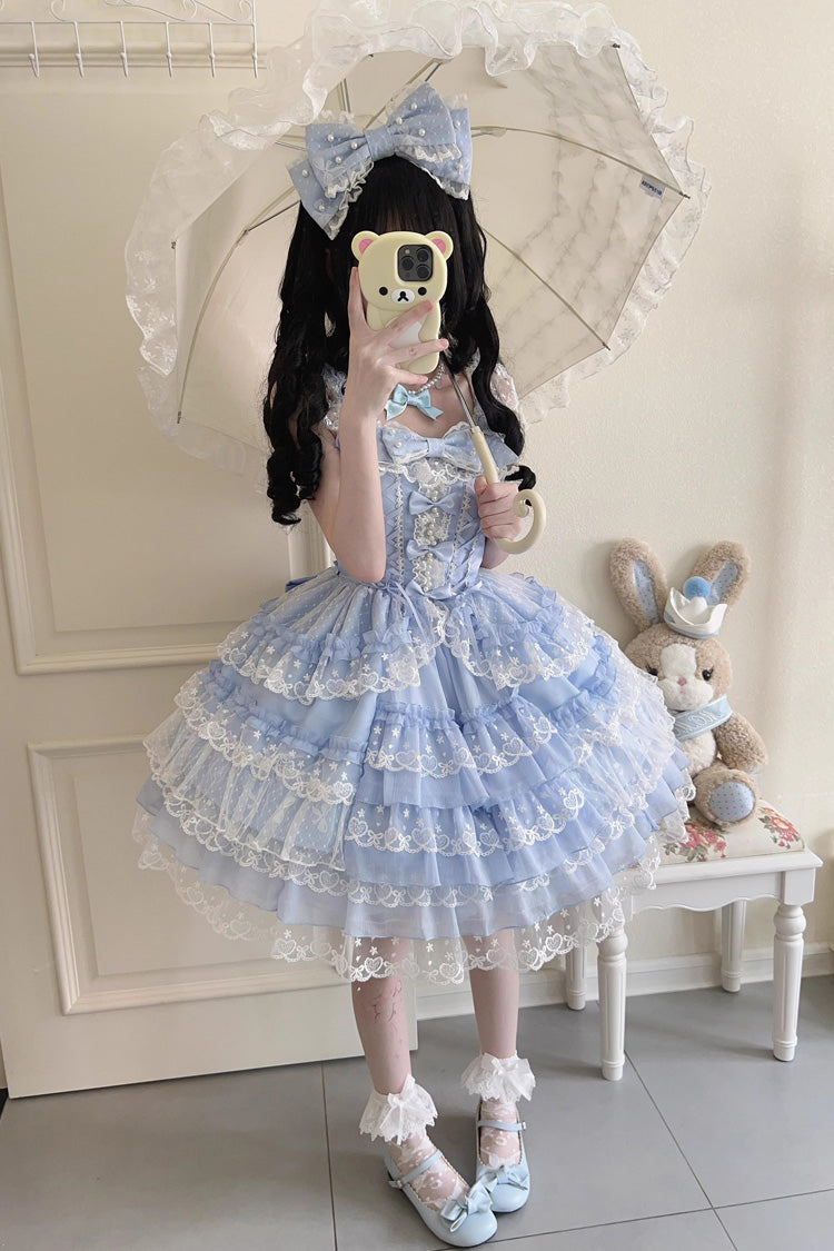 Blue [Love Overture] Multi-Layered Ruffle Bowknot Lace Sweet Lolita Jsk Dress