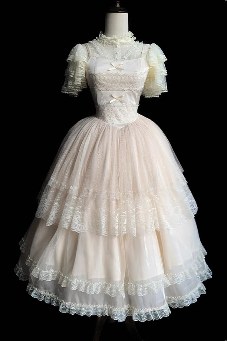 Ivory Tower Multi-layer Ruffle Embroidery Sweet Elegant Lolita Jsk Dress (Long Version)